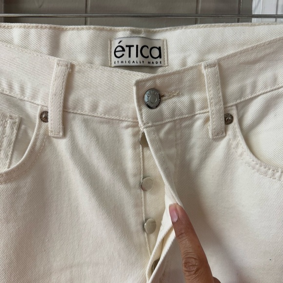 NEW ETICA Stanton Relaxed Wide Leg Denim Jeans Size 30 Natural CREAM Baggy Retro - Picture 5 of 10